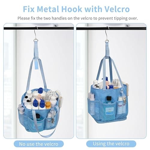 Mesh Shower Caddy Portable for College Dorm Room Essentials, Shower Tote Bag with Hanging Hook and Drawstring, Quick Dry Toiletry Bag with 6 Pockets for Bathroom, Swimming, Gym, Camping, Beach, Travel - Blue thumbnail 5