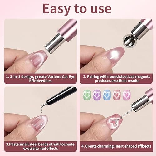 uadbau 4-Piece Cat Eye Magnet Set – Black Bead-Attracting Nail Magnet Pen & Heart-Shaped Magnet for Nails, Nail Magnets for Nail Art, Cat Eye Magnet for Nail Art, Perfect for Home DIY, Nail Art Design thumbnail 6