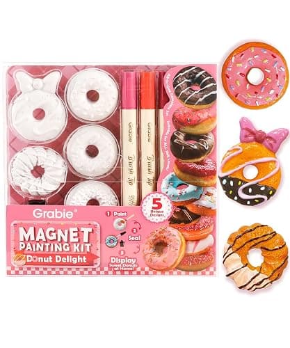 Grabie Magnet Painting Kit, DIY Fridge Magnets, Donut Delight | Includes 5 Dual-Tip Markers, Create Refrigerator Magnets, Fun Arts & Crafts Activity, Stress-Relieving Craft Gift - Image 1