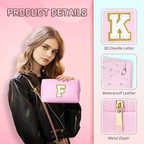 TOPEAST Initial Makeup Bag - Christmas Gifts for Teen Girls Kids, Birthday Gifts for 4 5 6 7 8 9 10 11 12 Year Old Teen Girls, Personalized Preppy Cosmetic Bags Toiletry Bag (Pink A) thumbnail 5