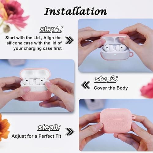 MATEPROX Silikon Hülle Kompatibel mit AirPods Pro 3. Generation 2025 Kratzfeste Schutzhülle mit Karabiner und Kopfhörerhüllen-Halter für AirPods Pro 3-Rosa thumbnail 3