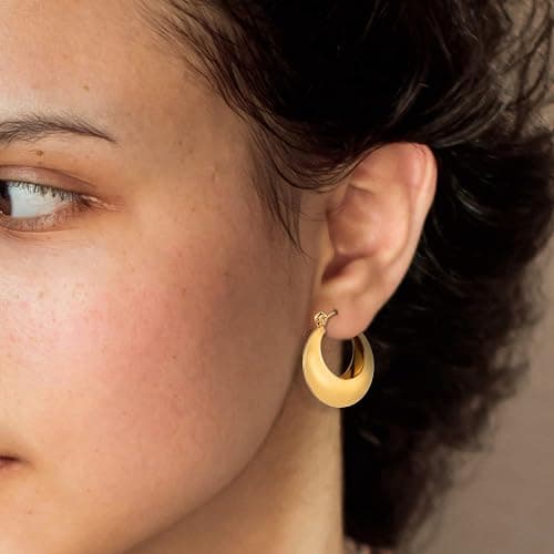 6 Pairs 14K Gold Plated Hoop Earrings for Women Lightweight Chunky Hoop Earrings Multipack Hypoallergenic, Thick Open Twisted Huggie Hoops Earring Set Jewelry for Gifts. thumbnail 5