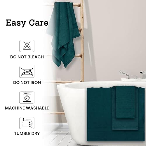 Casa Lino Bath Towel Set of 8 (2 Bath Towels, 4 Wash Cloths & 2 Hand Towels for Bathroom) - 100% Cotton - Highly Absorbent & Quick Dry - Guest Room Essentials for Bathroom Set - (Teal) thumbnail 6