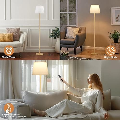 Raexpectis 【Upgraded Floor Lamps for Living Room, Modern Floor Lamp with Remote Control, Dimmable Colors Temperature Standing Lamp Foot Switch, 9W Bulb Tall Lamps for Bedroom Office Kid Room - Gold thumbnail 4