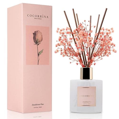 Cocorrína Premium Reed Diffuser Set with Preserved Baby's Breath & Cotton Stick Sandalwood Rose | 6.7oz Scent Fragrance Oil Diffuser for Bedroom Bathroom Home Décor - Image 1
