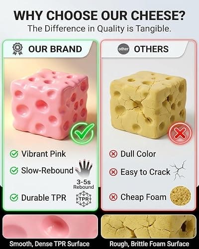 Jumbo Big Pink Cheese Squishy Skin 2.4in Giant Large Cheese Block Squeeze Luck Squishies Anxiety Stress Relief Ball Cube Soft Moldable Sensory Slow Rising Fidget Toy Autism ADHD Adult Gift thumbnail 8