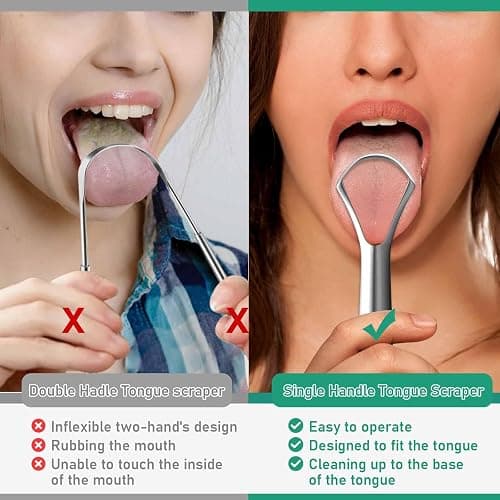 RONAVO Tongue Scraper for Adults, Two Colors Designed for Couples, Cure Bad Breath, Tongue Cleaners Stainless Steel, Metal Tongue Scrapers for Oral Care & Hygiene (2 Pack) thumbnail 4