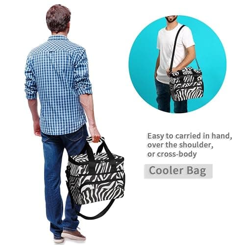 ALAZA Zebra Print Black Cooler Lunch Bag Insulated Lunch Box Large Reusable Lunchbox Leakproof Freezable Cooler Bag for Women Men Picnic Beach thumbnail 5
