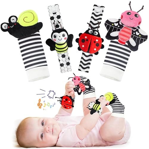 URMYWO Wrist Rattles for Baby - Rattle Socks - Foot Finder Set - High Contrast Black and White Baby Toys for 0-12 Months Infant - Newborn Essentials - Sensery Toys for Boys and Girls as Shower Gifts - Image 1