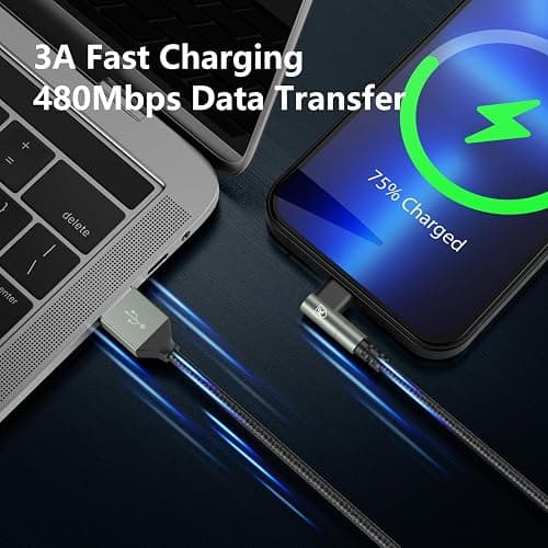 90 Degree iPhone Charger 6FT [Apple MFi Certified] 3Pack Lightning Cable | 6Feet Right Angle Nylon Braided USBA to Lightning Cable for iPhone 14/13/12/11/Pro/Max/Mini/X/Plus/8/7/6/5S/Plus/iPad thumbnail 5