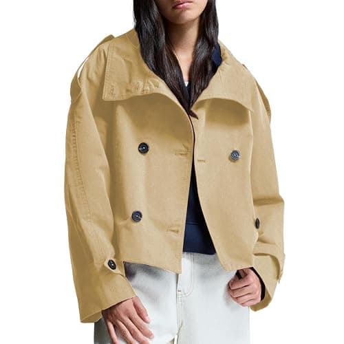 Maohao Women's Cropped Trench Coat Double Breasted Short Jacket High Collar Fall Winter Coats Trendy Outfit with Belt thumbnail 4