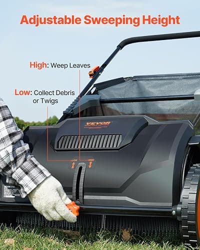VEVOR Push Lawn Sweeper, 21inch Leaf & Grass Collector, Heavy Duty Thickened Steel Durable to Use with Large Capacity 3.5 cu. ft. Mesh Collection Hopper Bag, 2 Spinning Brushes thumbnail 5