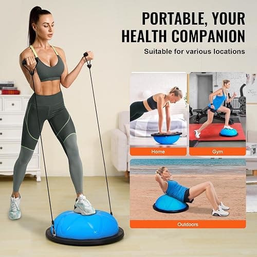 VEVOR Half Exercise Ball Trainer, 23/26 inch Balance Ball Trainer, 1500lbs Capacity Stability Ball, Yoga Ball with Resistance Bands & Foot Pump, Strength Fitness Ball for Home Gym Full Body Workout thumbnail 6