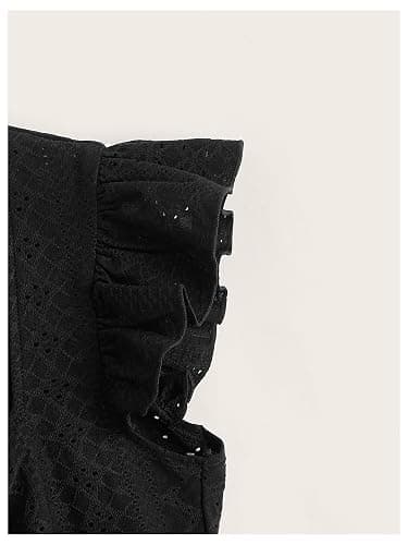 SweatyRocks Women's Babydoll Pelpum Top Ruffle Hem Eyelet Cap Sleeve Shirts Sweetheart Neck Blouse thumbnail 4