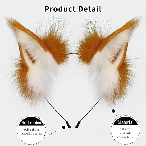 COSYEARS Faux Fur Furry Cat Ears Headband and Fox Wolf Tail Plush Cosplay Costume Accessories Set Halloween Parties thumbnail 5