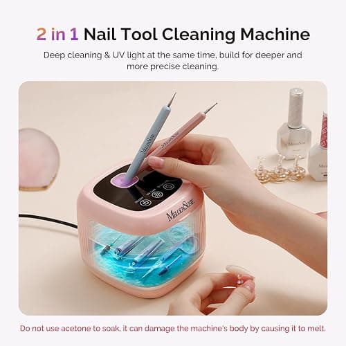 MelodySusie 2 in 1 Nail Tool Cleaning Machine, 3 Timers Mode for Nail Drill Bits, Nail Art Brush, Nail Clipper, Jewelry Cleaning, Salon & Home Use, Pink,DL-160 thumbnail 4