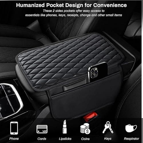 Ouzorp Car Center Console Cover, Upgraded Microfiber Leather Car Arm Rest Cover with 2 Storage Bags, Universal Armrest Cover for Car Storage Box Car Interior Accessories Protector for Most Vehicle thumbnail 3