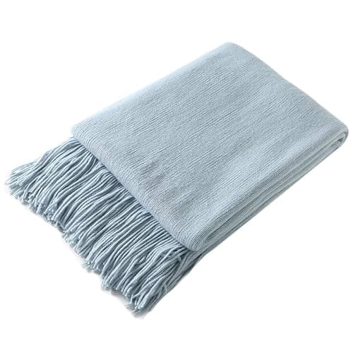 Homiest Decorative Knitted Throw Blanket with Fringe Soft & Cozy Tassel Blanket for Couch Sofa Bed (Pale Blue,50x60) thumbnail 4