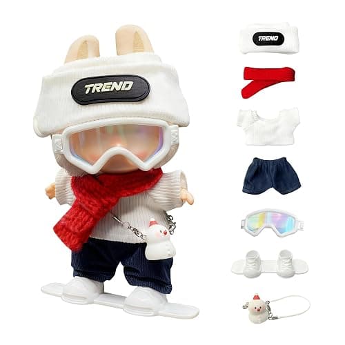 Doll Clothes for 18cm Dolls, Winter Ski Style,Set with Trend Beanie, Red Scarf, Goggles, Snowman Charm & Mini Snowboard – Cute Collectible Dolls Outfits - Image 1