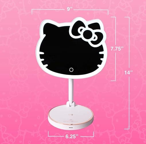 Impressions Vanity Hello Kitty Tabletop Mount LED Rechargeable Makeup Mirror with 360 Degree Rotation, Touch Sensor Desk Mirror with Light Strip and Adjustable Brightness thumbnail 3