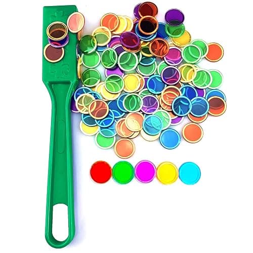 Dacefloy Magnetische Stäbe und Bingo Chips Set Magnetstab 100 Metall Ringed Discs Wissenschaft STEM Kit Lernzubehör Familie Spiel Nacht Lotto Token (Grüner Satz) - Image 1