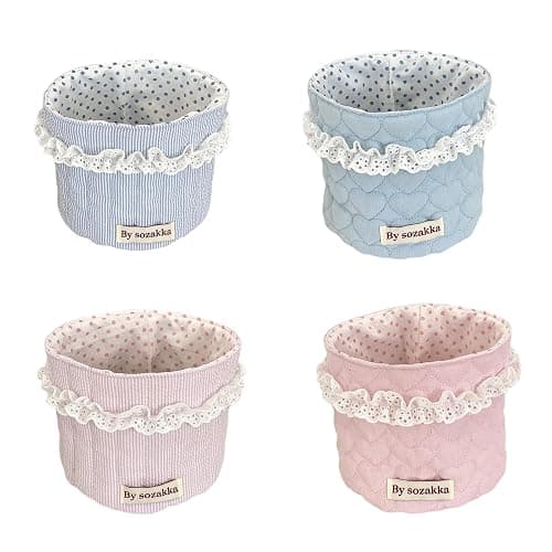 TENYELE Korean Styles Fabric Desktop Storage Basket For Organizing Small Items And Enhancing Your Workspaces Aesthetics thumbnail 4