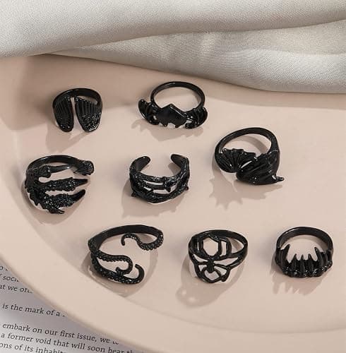 Black Gothic Vintage Rings Set - 20-30 PCS Cool Punk Jewelry with Snake, Butterfly, and Star Stacking Rings, Gift for Men, Women, Boys thumbnail 6