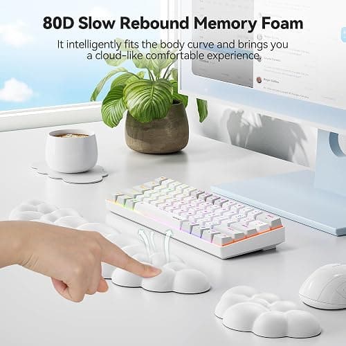 TECKNET Cloud Keyboard Wrist Rest Set, Cloud Wrist Rest with Non-Slip Base, PU Leather Wrist Pad for Keyboard with Ergonomic Memory Foam for Computer Laptop Office Gaming and Pain Relief, White thumbnail 5