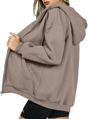 Jhsnjnr Women's Zip Up Hoodies Oversized Sweatshirt with Pocket Casual Long Sleeve Fall Jackets thumbnail 5