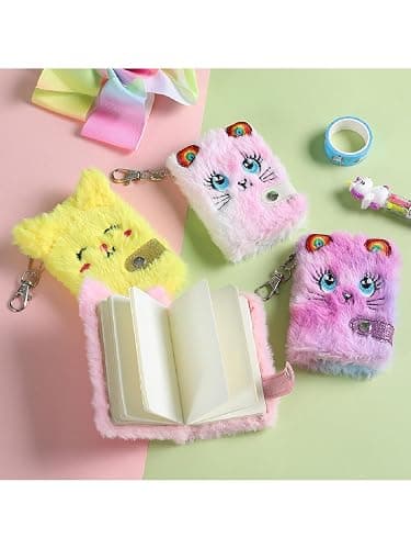 RDTGHY 1 Pcs Plush Cat Keychain Notebook Mini Portable Notepad with Keyring Cute Address Book for Kids Students Journaling Note Taking Random Color thumbnail 8