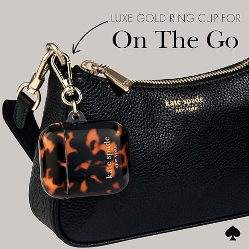 Kate Spade New York AirPods Protective Case with Keychain Ring - Tortoiseshell, Compatible with AirPods 2nd / 1st Generation thumbnail 6