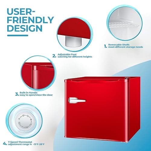 Electactic 1.2 Cu.ft Mini Freezer, Small Upright Freezer with Removable Shelf & 7 Adjustable Temperature Control, Energy Saving, Low Noise for Bedroom, Apartment, Home, Office, Red thumbnail 5