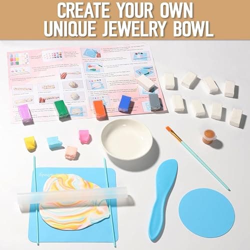 Patemby Make Your Own Clay Jewelry Bowls Arts and Crafts Kit for Teen Girl, DIY Clay Jewelry Dish Kit, Polymer Clay Crafts for Girls, Fun Birthday Gift for Teens Girls Kids Ages 8 9 10 11 12 Years Old thumbnail 5