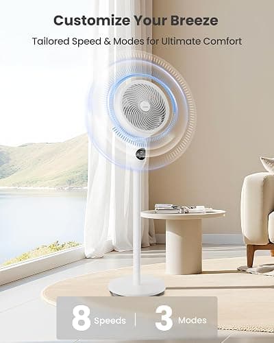 Candy Standing Fan for Bedroom, 3 Heights Adjustable Pedestal Fan with Remote, 90° Oscillating Floor Fan, 8 Speeds & 3 Modes, 25dB Quiet Room Fan, 12H Timer, for Dorm, Home, Office thumbnail 5