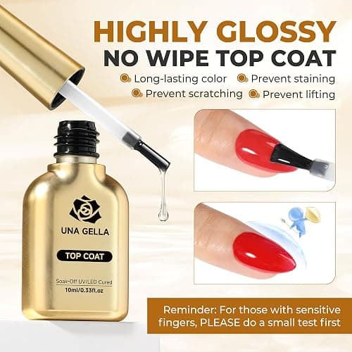 UNA GELLA No Wipe 2PCS Gel Top Coat Base Coat Set, Highly Glossy Top Coat Gel Nail Polish Strengthen and Acid-Free Clear Nail Base Soak Off, Key to Manicure for Her (U V Cure Need) thumbnail 4