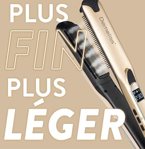 Demeliss - Lisseur Vapeur Titanium V2.0 - Plaques Flottantes Fines, Légères et Ergonomiques - Vapeur Ultra Puissante - Fer à Vapeur 2 en 1 Lisseur/Boucleur - Tous Types de Cheveux thumbnail 5