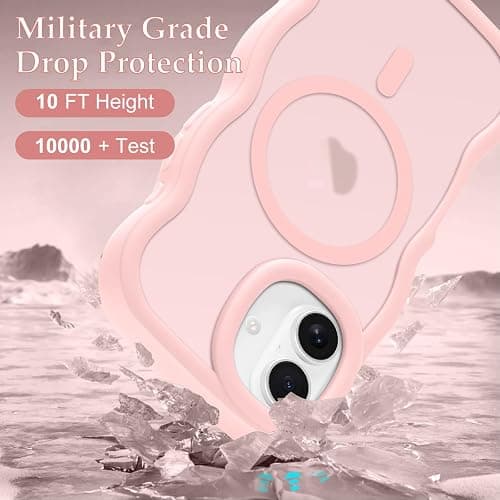 Pepmune for iPhone 16 Case, Curly Wavy Frame Hard Translucent Matte Clear Back Cover for Women Men Compatible with Magsafe TPU Bumper Shockproof Drop Protection Phone Case for iPhone 16, Pink thumbnail 4