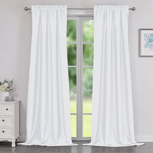Chyhomenyc Uptown White Faux Silk Curtains 96 Inch Length 2 Panels for Bedroom, Shiny Luxury Light Filtering Slub Textured Soft Fabric Rod Pocket Window Drapes, Each 40x96 Inches, 8 FT - Image 1