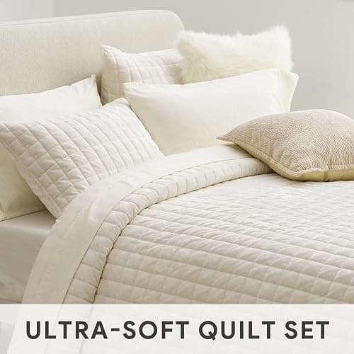 RECYCO Luxury Velvet Quilt Set Twin/Twin XL Size, Lightweight Velvet Comforter Set, Oversized Bedspread Coverlet Quilted Bedding Set, with 1 Matching Pillow Sham, for All Season, Cream White thumbnail 5