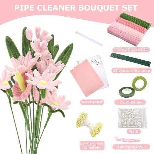 Pipe Cleaners DIY Craft Set for Tulip Bouquets, 400pcs Colourful in 4 Colours - Suitable for Gifts, Parent-Child Activity, Holiday and Home Decorations thumbnail 2