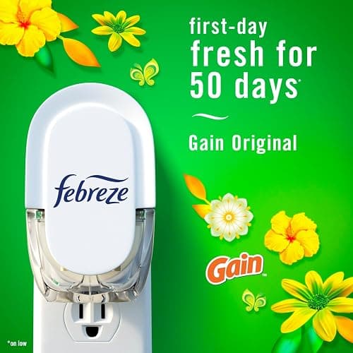 Febreze Plug In Air Freshener, Odor-Fighting Scented Oil Refill, For Home, Bathroom, & Kitchen, Long Lasting, Gain Moonlight Breeze and Gain Original Scents, 0.87oz Refills, 4 Count (2 of Each Scent) thumbnail 3