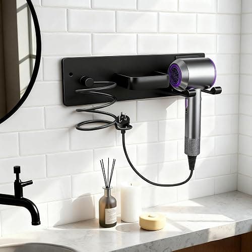 Dovyn Hair Dryer Holder Curling Iron Holder 3 in 1 Blow Dryer Holder for Wall Curling Iron Holder Wall Mount Flat Holder (Black) thumbnail 4