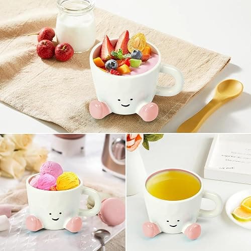 EWCEFIC Coffee Mugs,Cute funny Mug For Women, 380ml Unique Ceramic Coffee Tea Cups, Office Mug Gift (pink) thumbnail 7