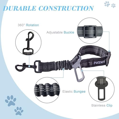 2 Pack Dog Seat Belt Adjustable Dog Car Seatbelts for Vehicle Nylon Pet Safety Seat Belt with Elastic Bungee Buffer Reflective & Durable Car Harness for Dogs thumbnail 5