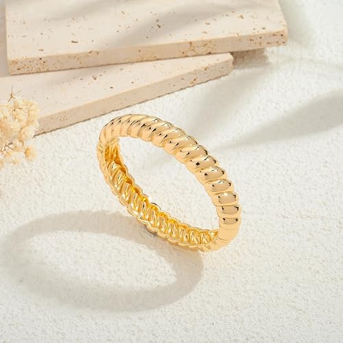 HUAYUNFANG Chunky Gold Bangle Bracelets for Women Twisted Hinged Wrist Cuff Bracelets open Spiraled Oval Bracelet Trendy Jewelry for Women thumbnail 4