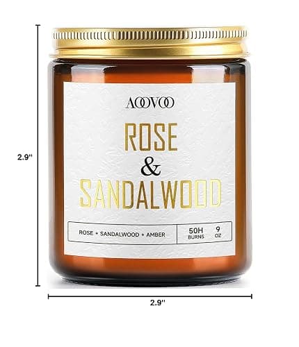 AOOVOO Rose Sandalwood Candle - Sandalwood Candle, Scented Candles, Soy Candles, Aromatherapy Candle, Soy Wax Candle, Candle for Home Scented, 9oz thumbnail 8