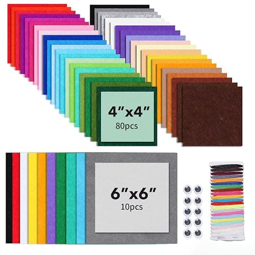 Loyisal 90PCS Felt Fabric Sheets Craft Kit - 4"x 4" + 6"x 6" Assorted Colors - 1mm Thick Square Nonwoven Felt Fabric for Crafts DIY - Image 1