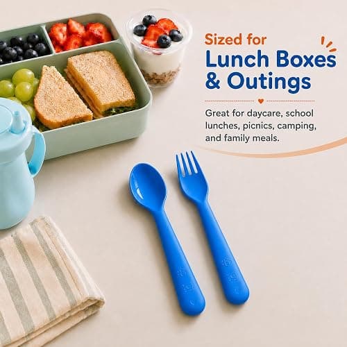 Muulaii 12 Pcs Kids Forks and Spoons, Plastic Kids Utensils Set, Blue | BPA free, Dishwasher Safe, PP Material, Brightly Colored, Easy to Grip, Sized for School Lunch Box, Fits from 2 Years Old thumbnail 6