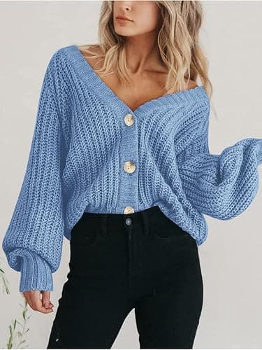 PRETTYGARDEN Women's Chunky Knit Open Front Sweater Long Sleeve Button Loose Short Cardigan Outerwear Coats thumbnail 6