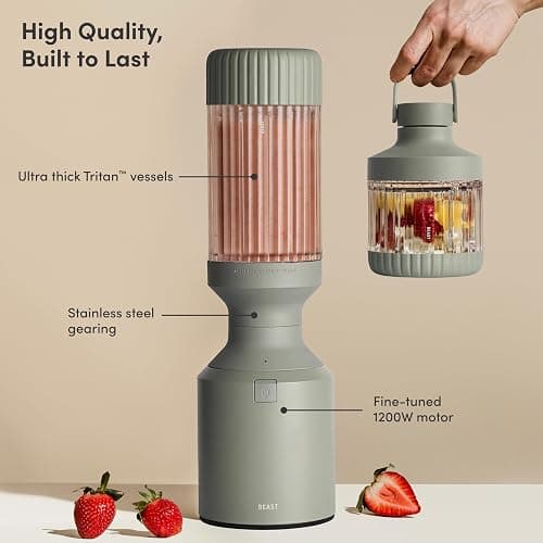 Beast Mega 1200 Plus | Premium Countertop Blender | Smoothies, Shakes, Sauces, Dips, Soups | Blends Ice and Frozen Fruit | XL Vessel | With Extra Vessels, Straw System | 1200W | (Sage, 120V) thumbnail 2